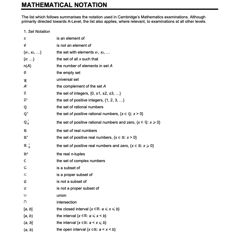 2020 GCE O Level A Math Formula Sheet