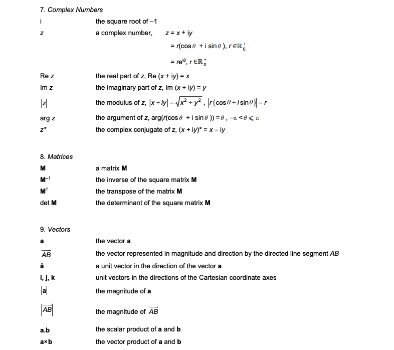 2020 GCE O Level A Math Formula Sheet